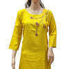Rayon Kurti with Embroidery work, yellow, round neckline and three-quarter sleeves