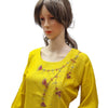 Rayon Kurti with Embroidery work, a mannequin wears a yellow scoop-neck top with embroidered branch motifs and white bead accents
