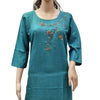 Rayon Kurti with Embroidery work XXL, teal, scoop neckline and floral embroidery