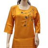 Rayon Kurti with Embroidery work XXL, yellow, scoop neckline and three-quarter length sleeves
