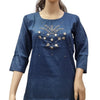 Rayon Kurti with Embroidery work XL, blue, round neckline and three-quarter length sleeves