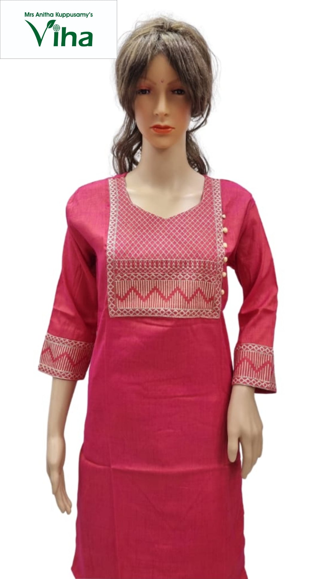 Cotton Silk Kurti with beautiful thread work XL