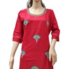 Rayon Kurti with Embroidery work XXL, red, round neckline and three-quarter sleeves