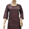 Rayon Kurti with Embroidery work XXL, brown, scoop neckline and three-quarter length sleeves