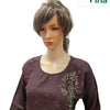 Rayon Kurti with Embroidery work XXL, a mannequin wearing a long-sleeved dark purple top featuring embroidered floral patterns and small dots