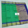 Pure Kanchipuram Silk Saree, a green and blue textile with gold-toned borders and geometric patterned panels