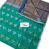 Cotton Silk Handloom Sarees with Contrast Blouse & with Contrast Pallu, green fabric with yellow-toned floral motifs and grey patterned border