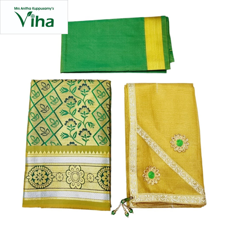Apoorva Silk Half Saree Set with floral weaving and diamond lattice pattern
