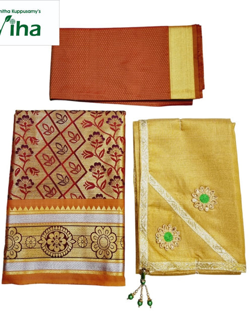 Apoorva Silk Half Saree Set with geometric diamond pattern and floral motifs