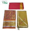 Apoorva Silk Half Saree Set with floral sections and geometric grid patterns