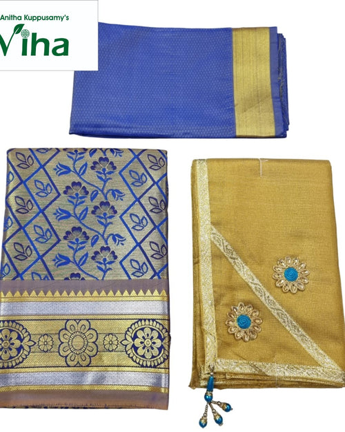 Apoorva Silk Half Saree Set with geometric diamond and floral patterns