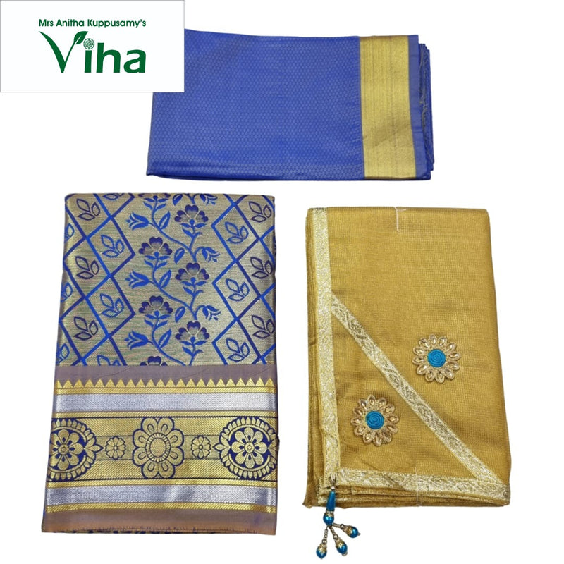 Apoorva Silk Half Saree Set with geometric diamond and floral patterns