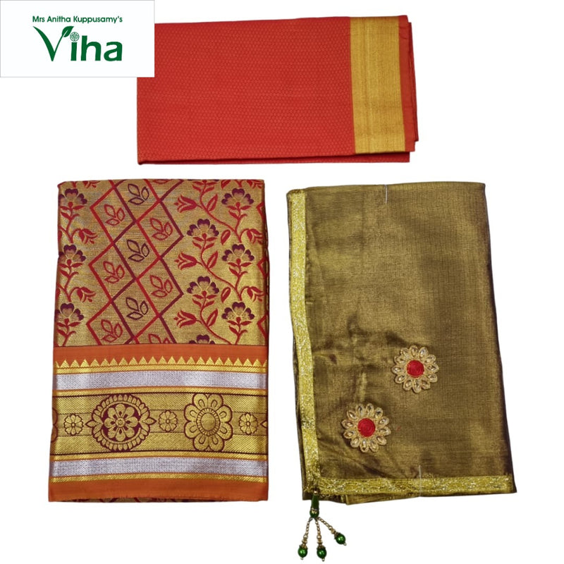 Apoorva Silk Half Saree Set with diamond and floral patterns