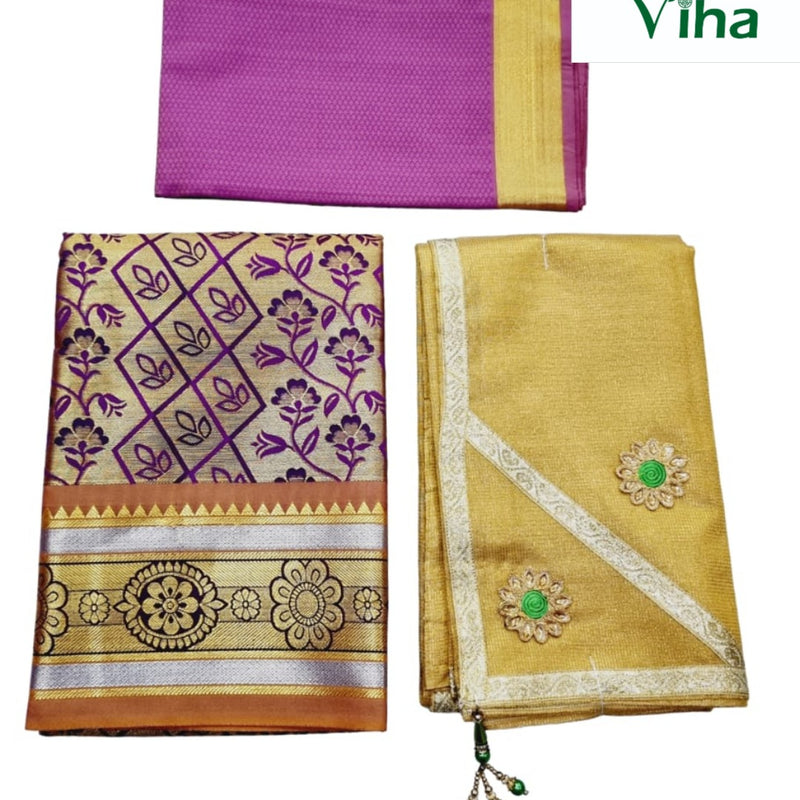Apoorva Silk Half Saree Set with floral and geometric patterns