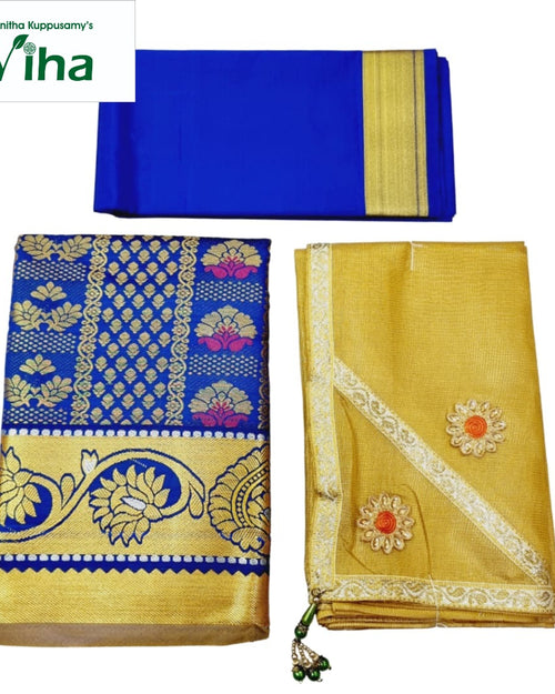 Apoorva Silk Half Saree Set with folded fabric pieces and patterned sections