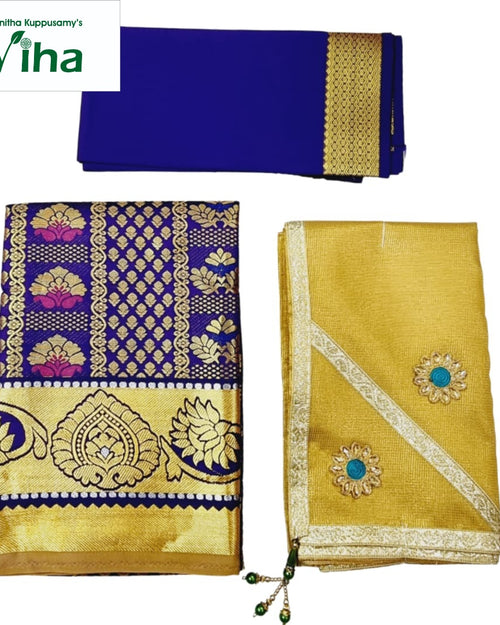 Apoorva Silk Half Saree Set with paisley motifs and circular turquoise embellishments