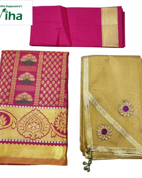 Apoorva Silk Half Saree Set with woven patterns and circular embellishments