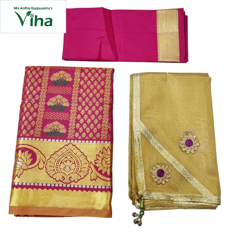 Apoorva Silk Half Saree Set with woven patterns and circular embellishments