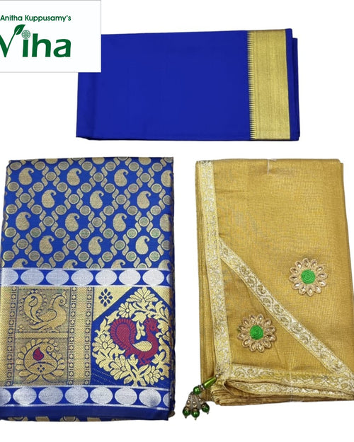 Apoorva Silk Half Saree Set with paisley and peacock design motifs and fringe border