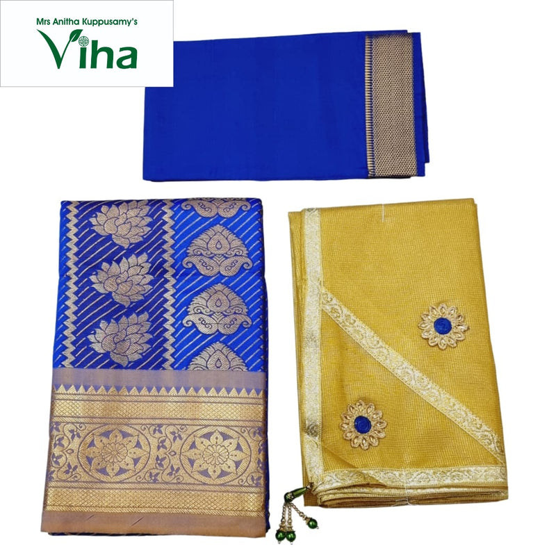 Apoorva Silk Half Saree Set with blue and gold-toned gold-toned border