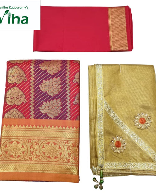 Apoorva Silk Half Saree Set with floral and paisley woven motifs and striped pattern