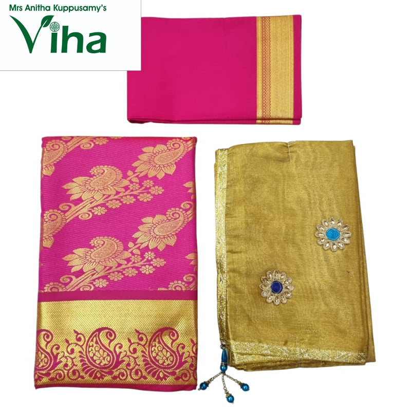 Apoorva Silk Half Saree Set with pink and gold-toned gold-toned borders