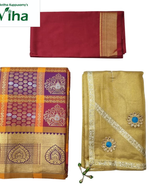 Apoorva Silk Half Saree Set with peacock and floral motifs and checkered pattern