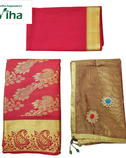 Apoorva Silk Half Saree Set with red and gold-toned woven border