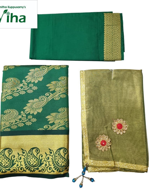 Apoorva Silk Half Saree Set with green and gold-toned woven border