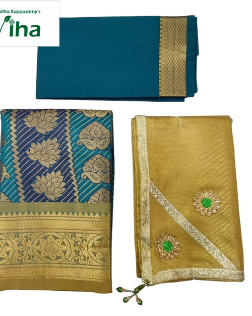 Apoorva Silk Half Saree Set with floral and geometric patterns and floral embellishments