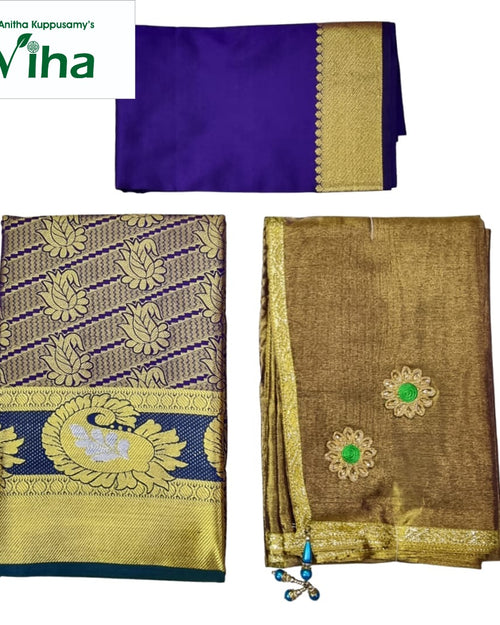 Apoorva Silk Half Saree Set with repeated floral and large peacock motifs