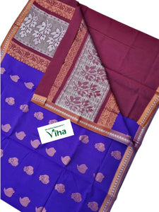 ﻿Cotton Silk Saree with Silver,Copper zari work Grand pallu & with Blouse