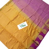 Tussar Silk with Contrast & with Contrast Blouse, yellow and magenta striped pattern with paisley motifs