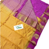 Tussar Silk with Contrast & with Contrast Blouse, a yellow and pink textile featuring gold-toned striped sections and paisley motifs