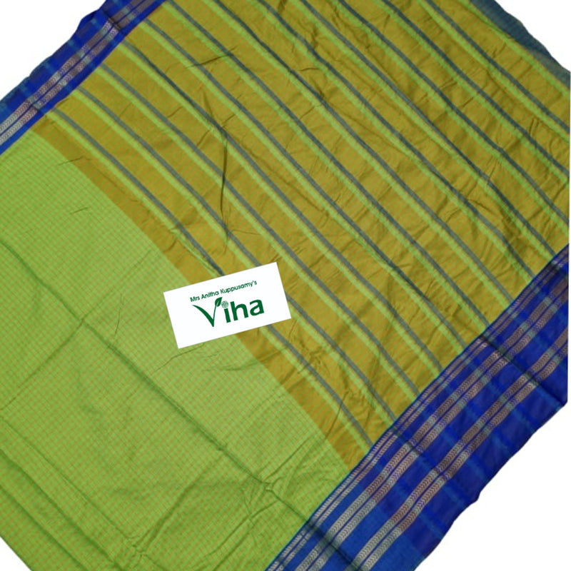 Cotton Silk Saree with Contrast Pallu & with Contrast Blouse, green and blue with vertical stripes