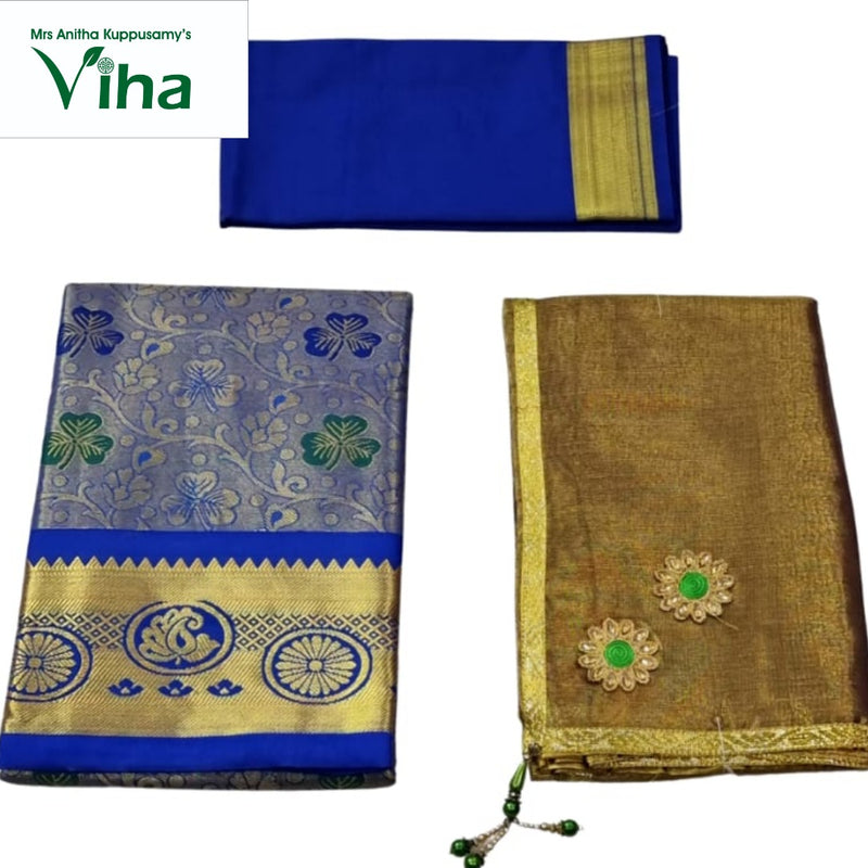 Apoorva Silk Half Saree Set with floral patterned weaving and circular embellishments