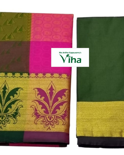 Silk Pavadai Blouse Set 8 to 18 years, folded textile with floral and geometric patterns