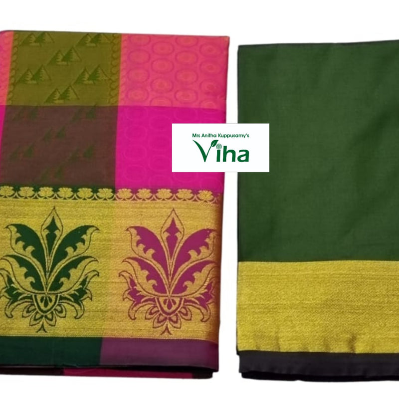 Silk Pavadai Blouse Set 8 to 18 years, folded textile with floral and geometric patterns