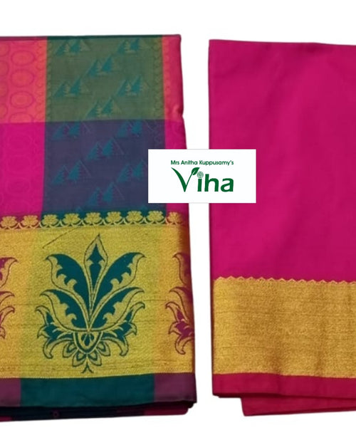 Silk Pavadai Blouse Set 8 to 18 years, folded rectangular pieces with geometric pattern panels
