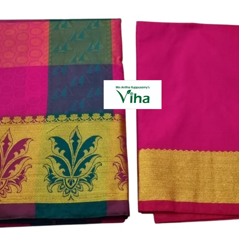 Silk Pavadai Blouse Set 8 to 18 years, folded rectangular pieces with geometric pattern panels