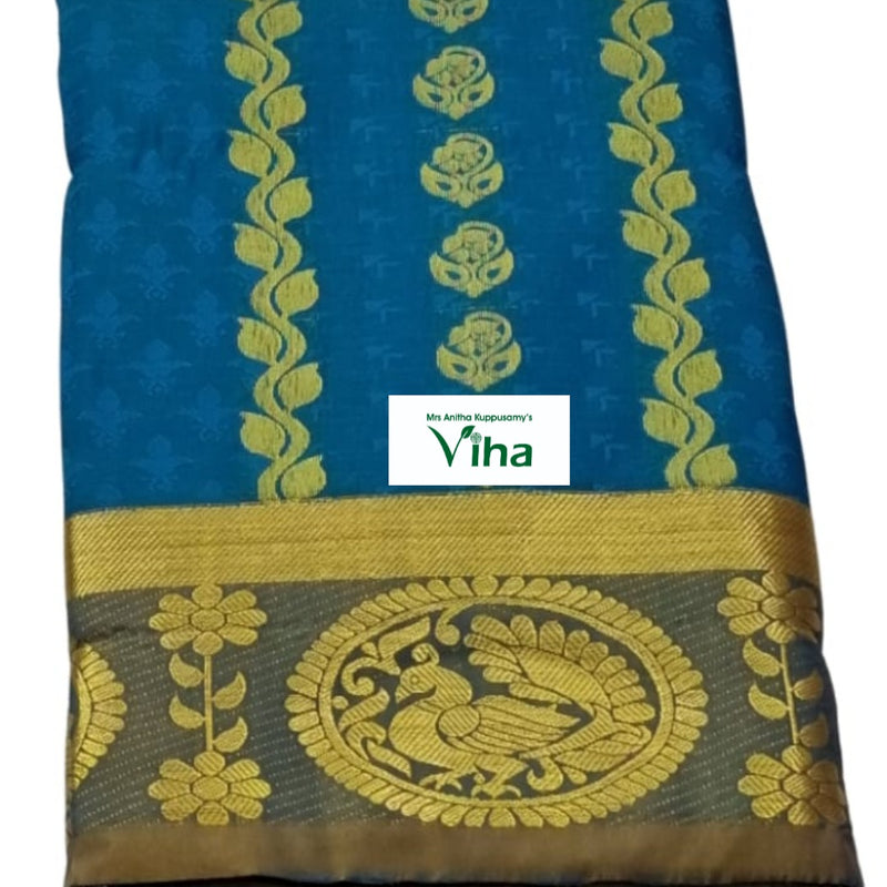 Silk Pavadai with running Blouse 8 to 16 years, vertical vine patterns