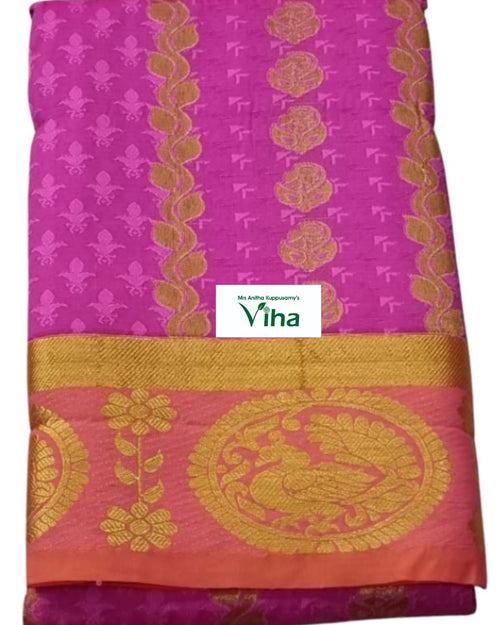 Silk Pavadai with running Blouse 8 to 16 years, repetitive small motifs in pink