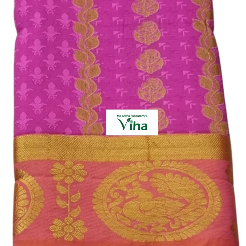 Silk Pavadai with running Blouse 8 to 16 years, repetitive small motifs in pink