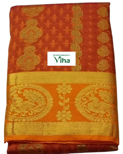 Silk Pavadai with running Blouse 8 to 16 years, peacock pattern and floral vine border