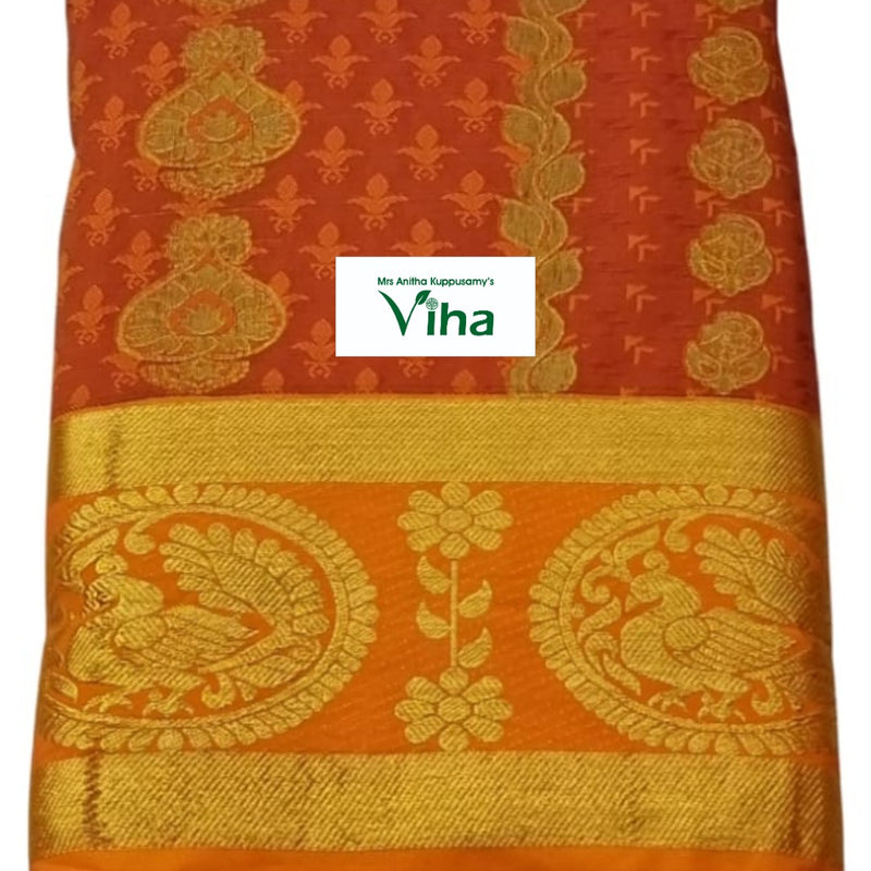 Silk Pavadai with running Blouse 8 to 16 years, peacock pattern and floral vine border