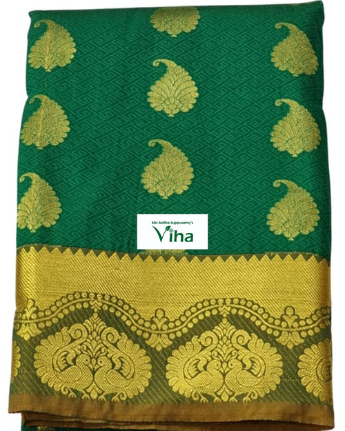 Silk Pavadai with running Blouse 8 to 16 years, peacock motifs in border