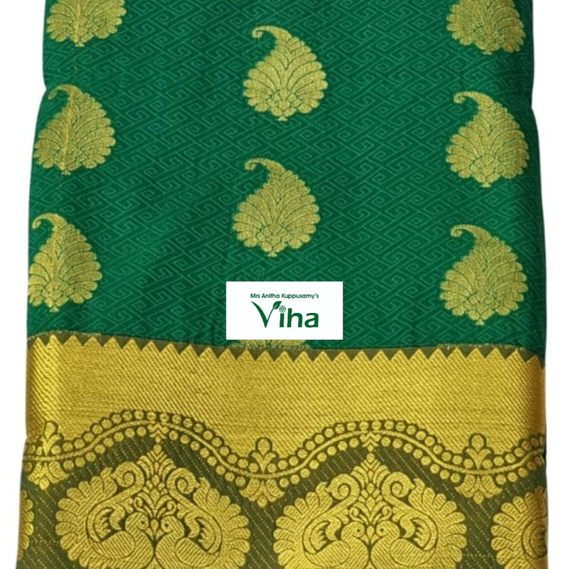 Silk Pavadai with running Blouse 8 to 16 years, peacock motifs in border