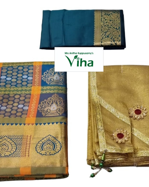 Apoorva Silk Half Saree Set with intricate woven patterns and floral appliques