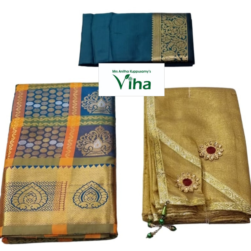 Apoorva Silk Half Saree Set with intricate woven patterns and floral appliques
