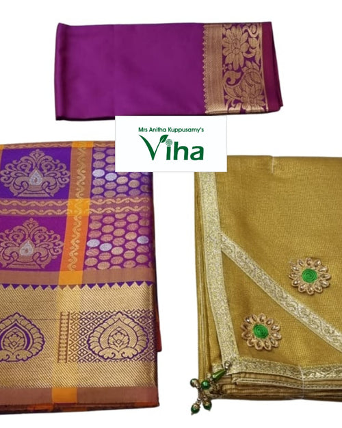 Apoorva Silk Half Saree Set with woven borders and floral and paisley patterns